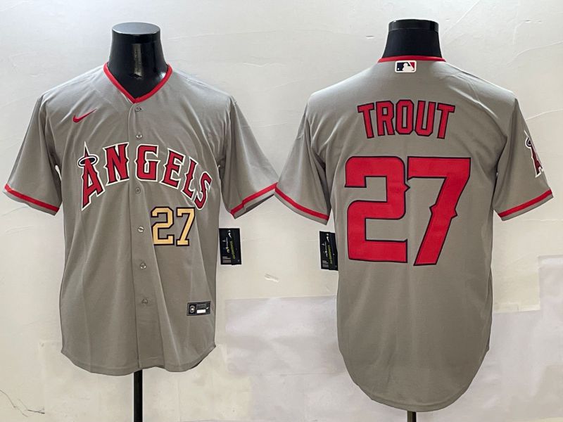 Men Los Angeles Angels #27 Trout Grey Game 2025 Nike MLB Jersey style 4->los angeles angels->MLB Jersey